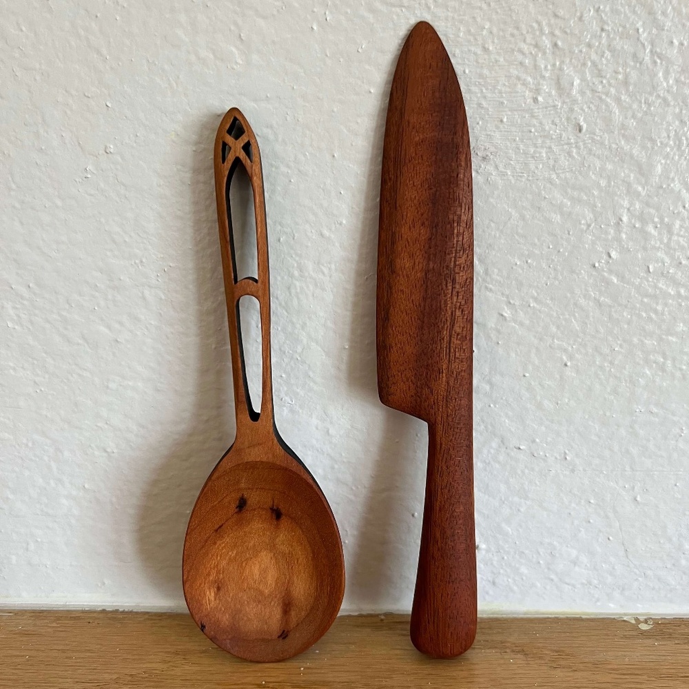 Artisan Made Wooden Serving Set - Spoon & Knife
